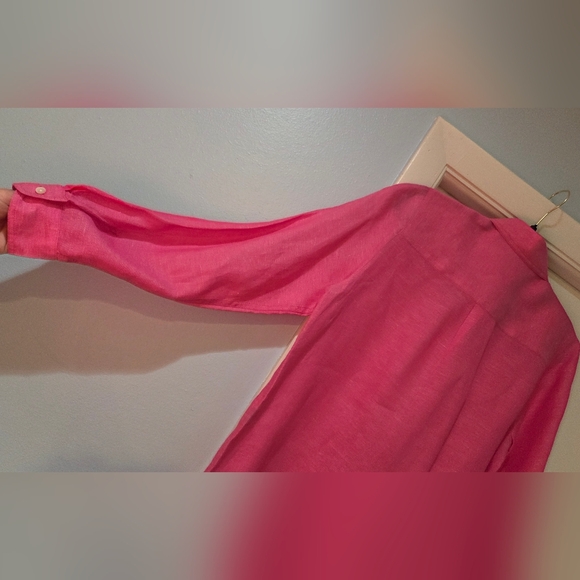 Women's J.McLaughlin Pink Britt Linen Long Sleeve Blouse, Size L - Picture 13 of 14